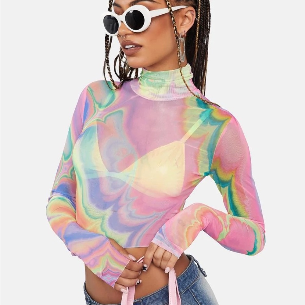 Dolls Kill Abstract Multi Marble Micaela Long Sle… - image 4